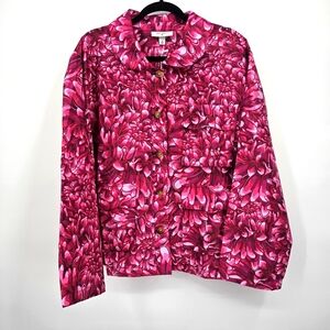 NEW Kika Vargas Quilted Mum Floral Crop Jacket Pink Button-Up Size 3X